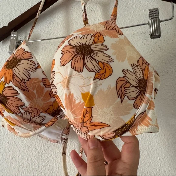 Adore Me NEW Laila Push Up Bikini Set Boho Beachy Floral Orange Vacation - Picture 16 of 16